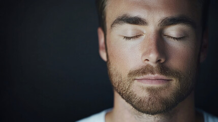 Fototapeta premium A close-up portrait of a man with closed eyes, exuding calmness and serenity, isolated on a transparent background.