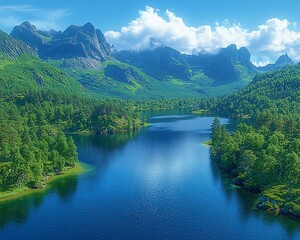 Serene Mountain Lake Valley Scenery