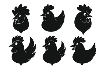 Set of Silhouetted Rooster Heads