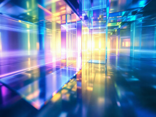 A mesmerizing collection of 3D cubes illuminated with neon lights, set against a dark space for a captivating abstract aesthetic