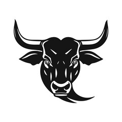 A bull logo with powerful horns. Aggressive and dynamic style symbolizing strength, courage and fortitude. Bull logo, animal head, horned beast, strong symbol