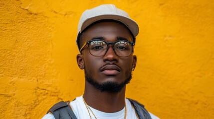 Serious Young Man Against Vivid Yellow Wall