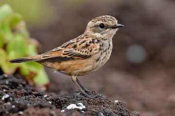 Young bird perched on volcanic rock