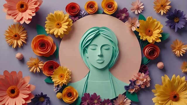 Women's Day Special Offer Design with Paper Art and Floral Frames