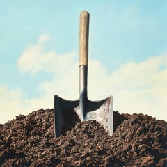 Shovel in Dirt Pile Against Sky