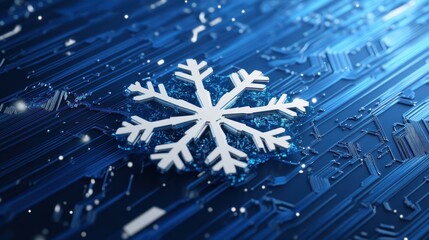 Cool Tech Snowflake Icon on Circuit Board