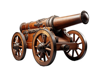 Photo of a cannon on wheels, isolated on transparent background