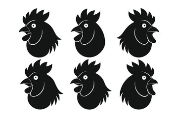 Set of Silhouetted Rooster Heads