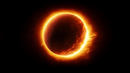 Dramatic visual of a partial solar eclipse with fiery atmospheric elements
