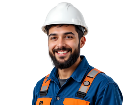 Confident Construction Worker Smiling in Helmet Isolated on Transparent Background – Industry and Labor Theme