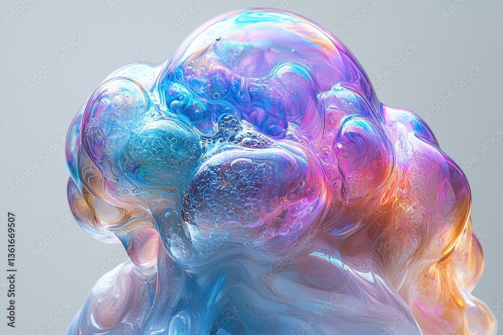 Poster colorful iridescent bubble displays intricate details and captivating hues in a bright setting