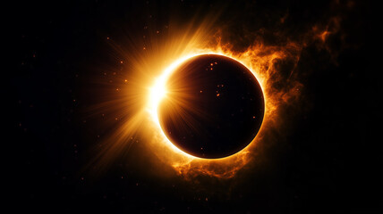 Majestic partial solar eclipse with glowing flares and cosmic beauty