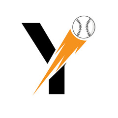 Initial Letter Y Baseball Logo Design With Speed Symbol. Baseball Logo For Academy and Club Sign