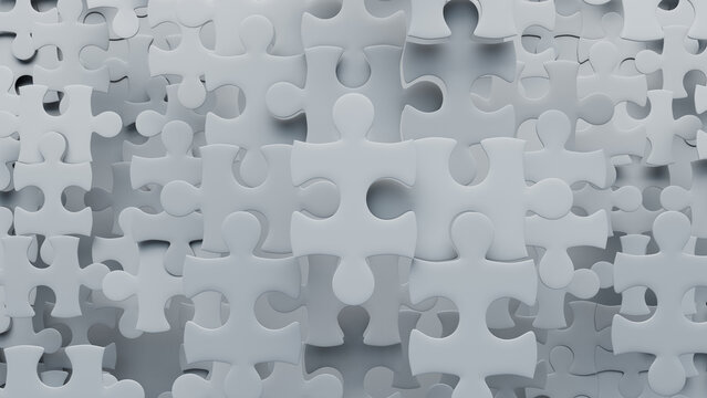 Complex Web of White Jigsaw Pieces in Monochrome Disarray