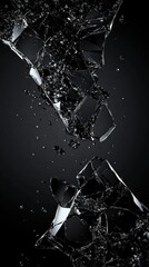 Shattered glass pieces scattered on a surface reflecting light and creating intriguing patterns