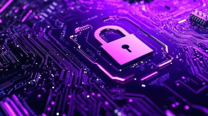 Circuit board with lock graphic, digital security concept