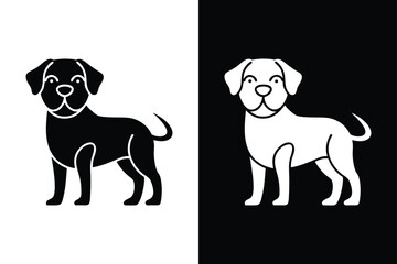 Silhouette of a black Labrador Retriever and black and white dog illustration