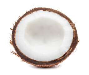 Half of cracked coconut isolated on white