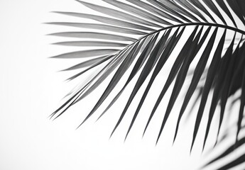 Obraz premium Black and White Palm Leaf Close-up with Minimalist Style on White
