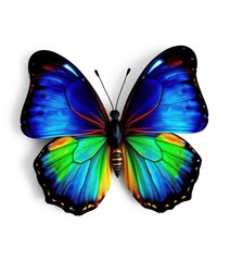 Vibrant blue butterfly with colorful wings on pure white background, vibrant, color, entomology