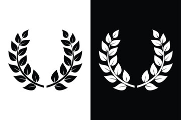 Obraz premium Laurel Wreath Vector icon silhouette with Floral and Nature design Elements black white