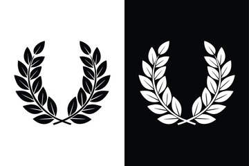Laurel Wreath Vector icon silhouette with Floral and Nature Elements black white