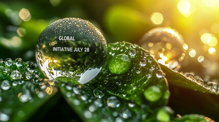 Global Green Initiative banner with text GLOBAL GREEN INITIATIVE JULY 28 on a globe, tree, and sunlight background