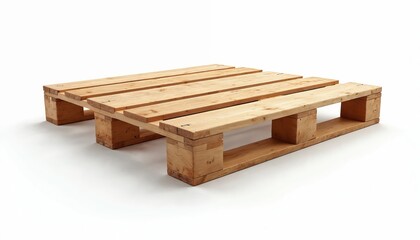 Wooden pallet isolated on white. Shipping storage transportation concept. Eco-friendly design, sustainable business. Used in freight, logistics industry. Cargo, freight, delivery, warehouse.