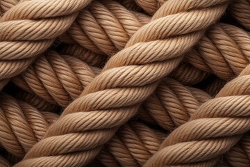 Thick brown ropes tightly intertwined in pattern. strength and durability