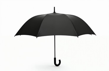 Classic black umbrella open. Protection from rain, sunlight. Waterproof accessory. Isolated on white background. Storm protection. Weather forecast. Autumn season is coming.