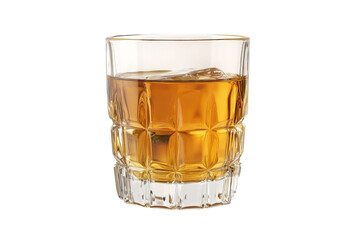 A Golden Amber Liquid Rests In A Crystal Rocks Glass, Inviting A Moment Of Quiet Contemplation And Relaxation Against A Bright White Backdrop Isolated on Transparent Background