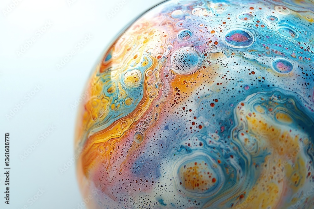 Poster colorful abstract patterns resembling a planet on a bright background with vibrant hues
