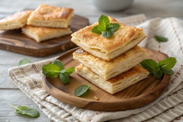 Golden-Brown Cheese Pastries with Fresh Mint Delicious Homemade Baked Goods