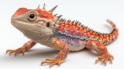 Obraz premium Vibrant red and blue spiny lizard on white background.