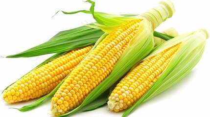corn cobs with leaves isolated on a white background