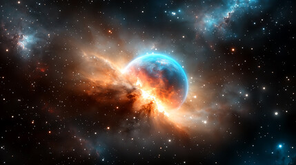 Obraz premium Nebularich galaxy exploration cosmic vortex digital art outer space celestial viewpoint vibrant universe