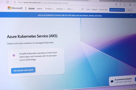 Azure kubernetes service interface on microsoft website displayed on computer screen