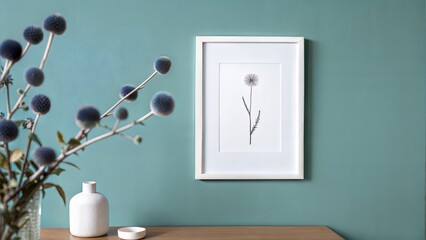 Mock up canvas picture wall artwork frame copy blank paste text Console table decoration 