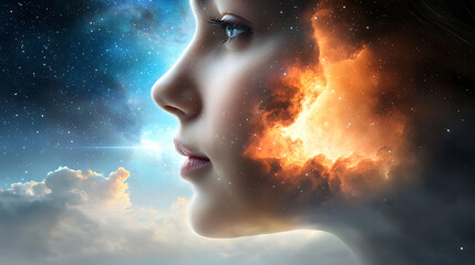 Galactic dreams a surreal portrait of cosmic beauty outer space digital art ethereal atmosphere side view fantasy concept