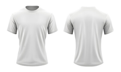 Front and back view of plain white round neck t-shirt with short sleeves.