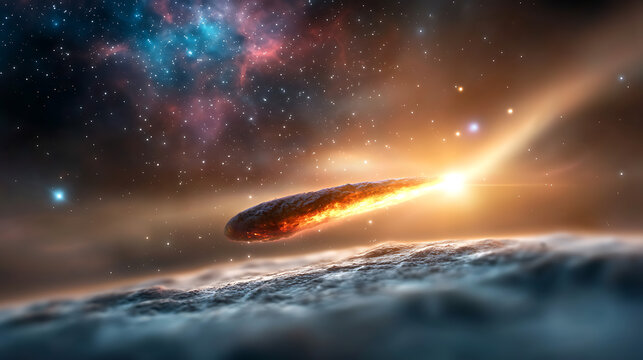 Celestial event comet passing earth outer space digital art cosmic environment dramatic viewpoint cosmic exploration