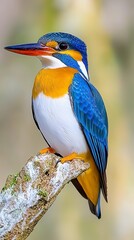 Fototapeta premium Charming bird perched on a branch with an impressive display of color against a clean white background
