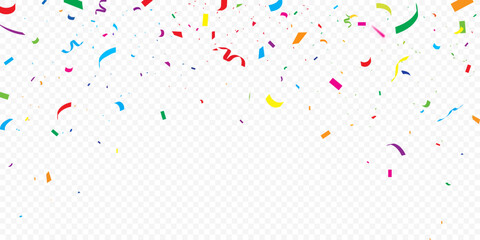 Celebration background template with confetti Colorful ribbons. Colorful confetti and party streamers creating a festive celebration banner, Christmas, New Year, Carnival festivity, Valentine’s Day, 