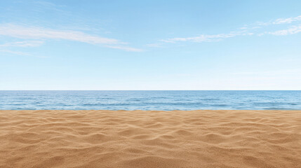 Obraz premium serene beach landscape featuring soft sand and calm ocean under clear blue sky, evoking tranquility and peace