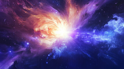 スピリチュアル空間幻想的なパープルとゴールドの宇宙星雲月夜ファンタジー