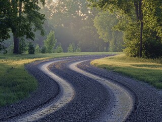 Fototapeta premium Peaceful road with a majestic tree in the background framing a scenic natural landscape
