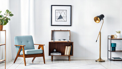 Mock up canvas picture wall artwork frame copy blank paste text Console table decoration white color background 