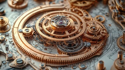 Obraz premium A book whose pages unfold into an intricate clockwork mechanism, gears and cogs turning as the words come to life. 
