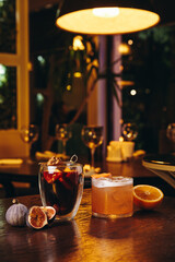 Different beautiful cocktails in warm colors 