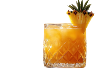 A Refreshing Pineapple Cocktail, Perfect For A Sunny Afternoon, Served In A Sophisticated Cut-glass Tumbler With Ice Isolated on Transparent Background